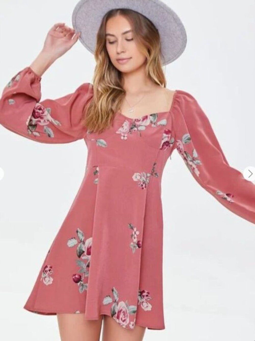 Forever 21 Mauve Floral Print Mini Dress Small S